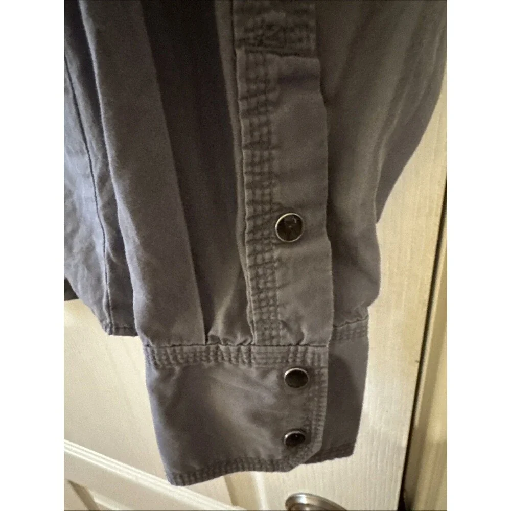 True Religion Solid Gray Pearl Snap Western Long Sleeve Shirt Pockets Men's Lg
